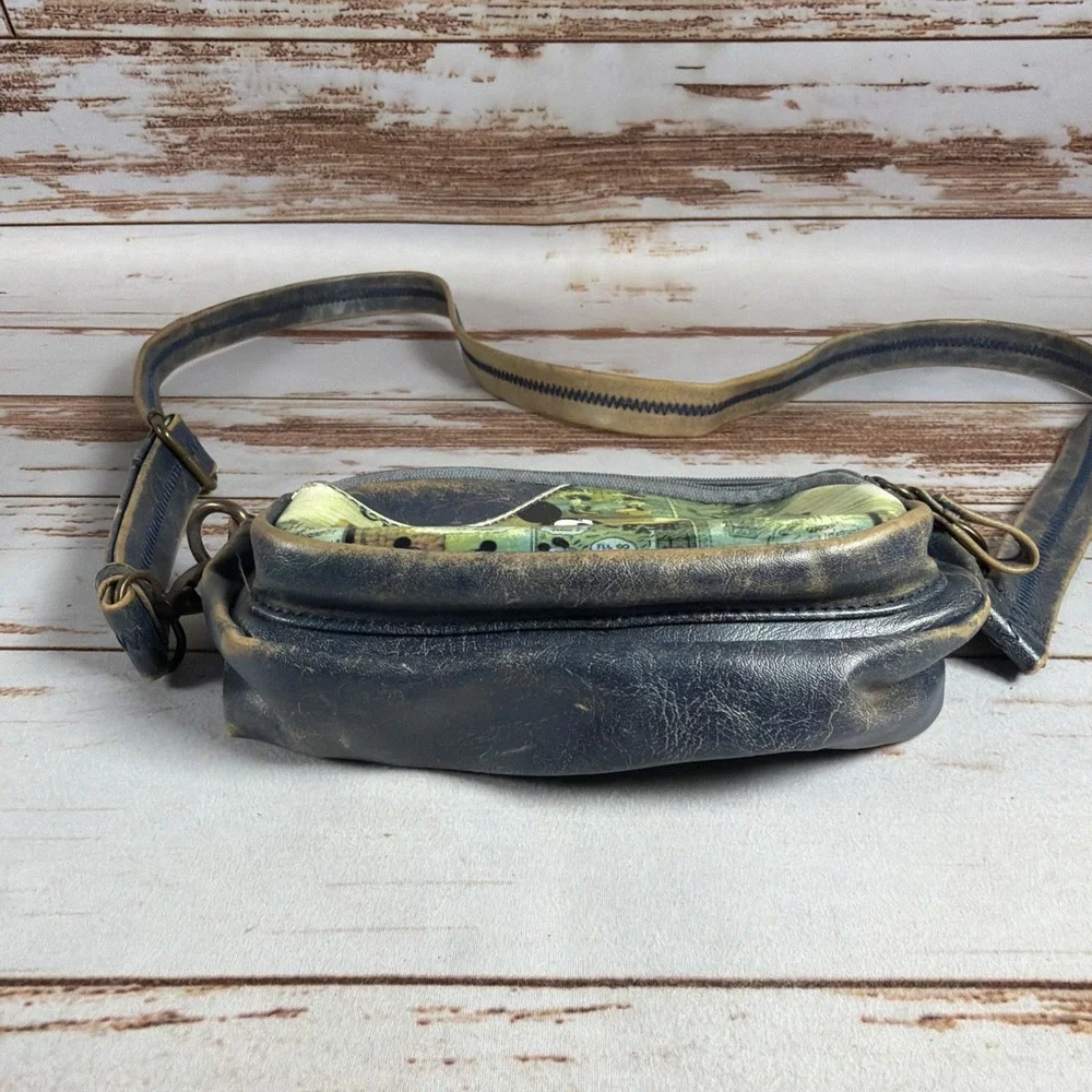 Disney Mickey Mouse Crossbody Bag Purse Distressed Faux Leather Denim Look Blue